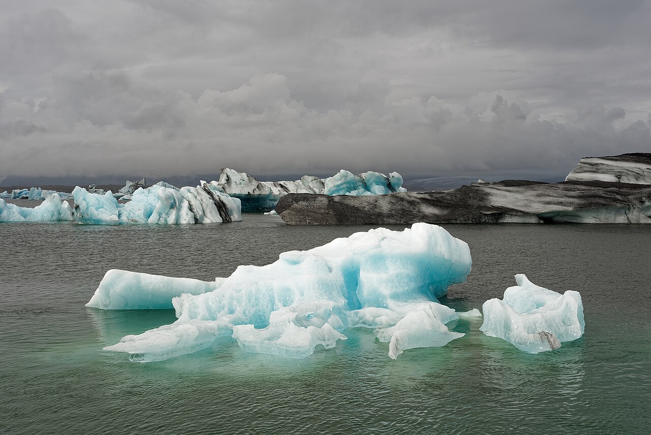 Jokulsarlon glacier lagoon with drifting icebergs, Iceland